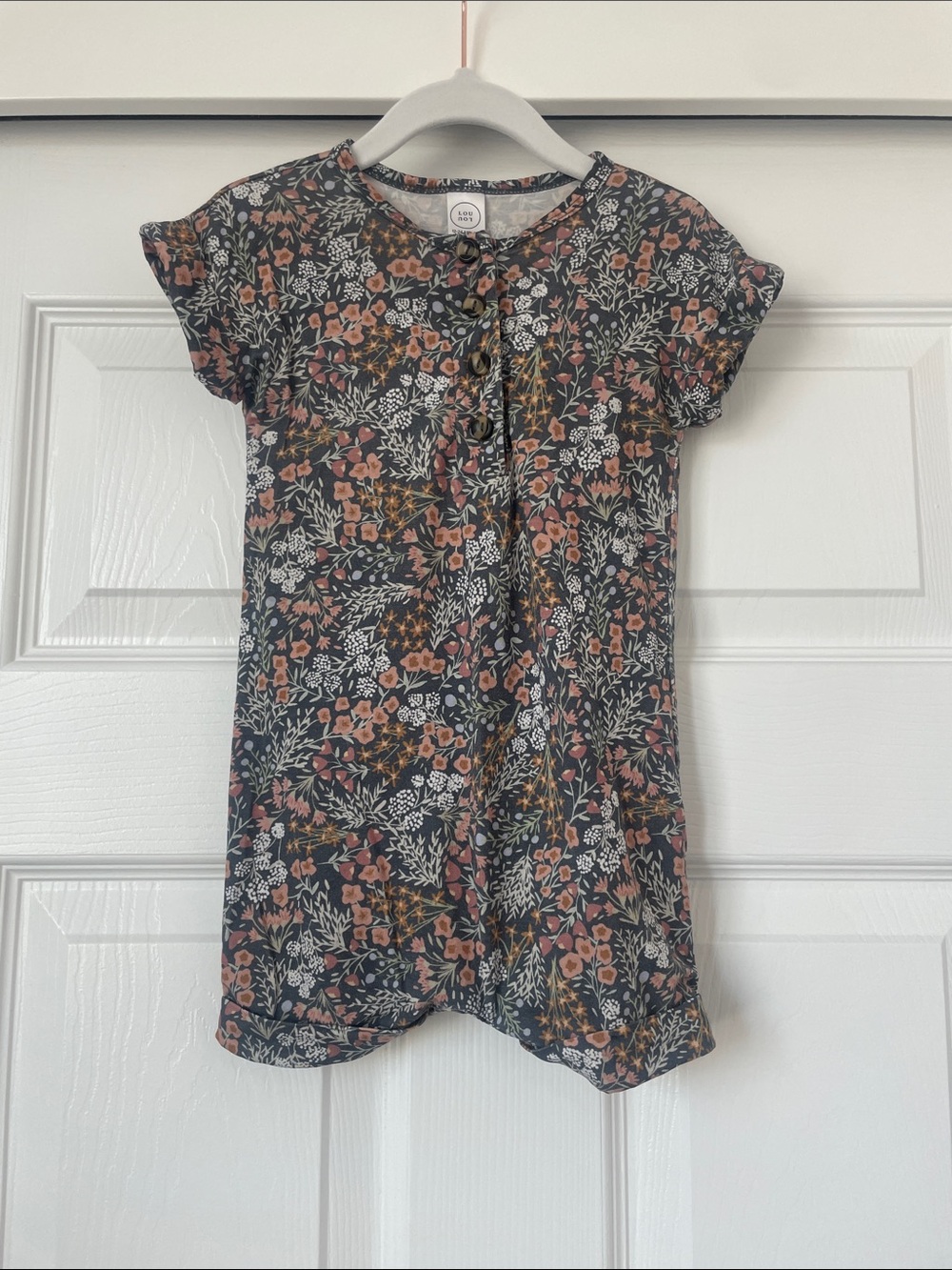 Girls Floral Short-Sleeve Top - Black with Pink & Cream Flowers 12-24M (EUC)